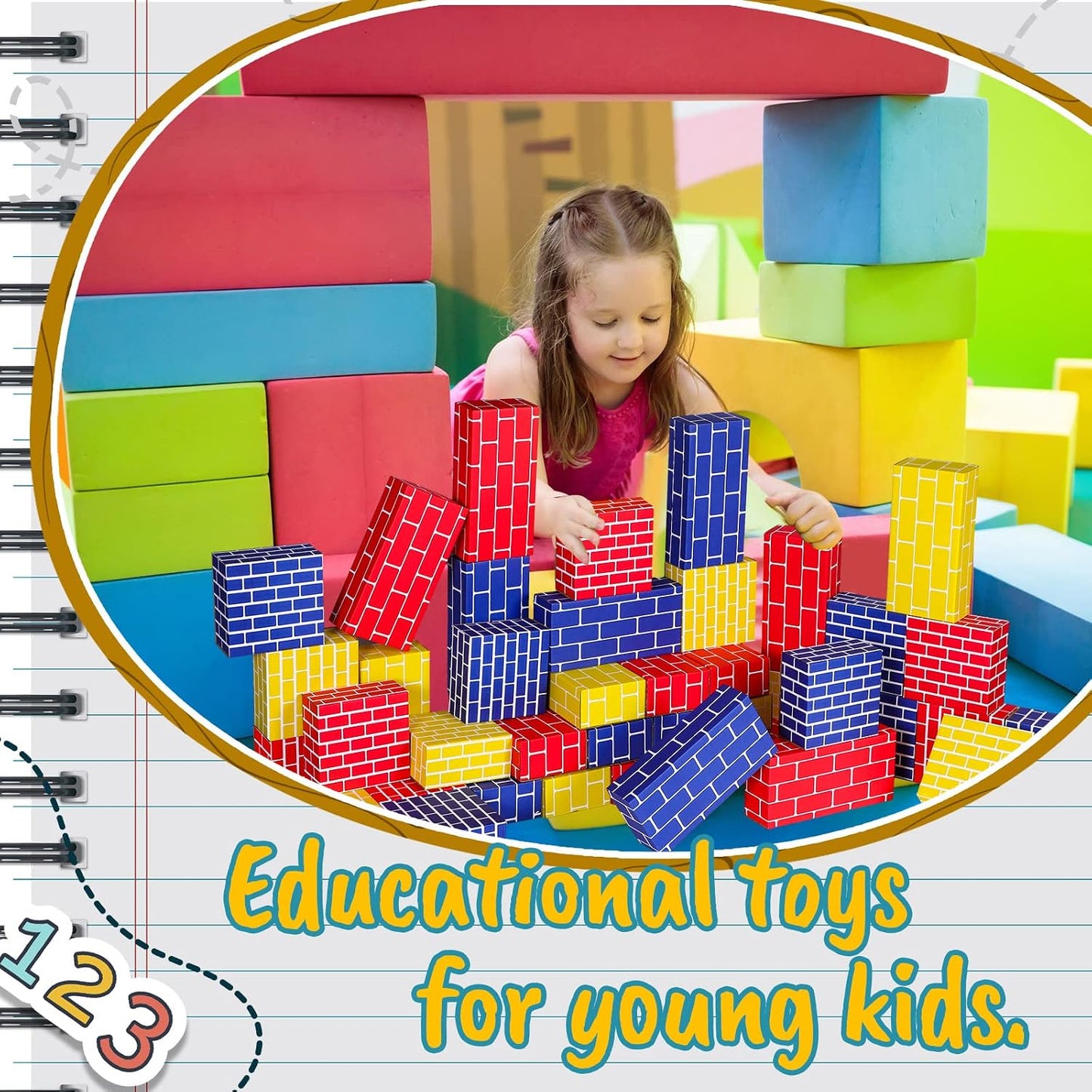 Nuanchu 60 bloques de construcción de cartón para niños, formas clá...