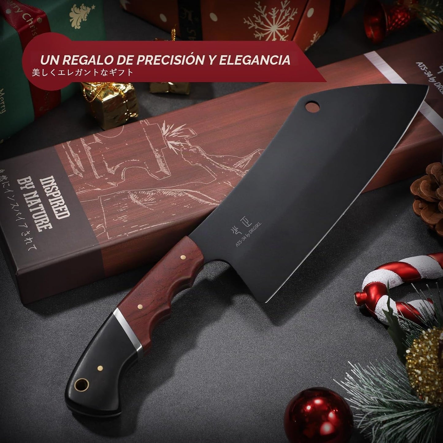 DRGSKL - Cuchillo de carnicero negro para cortar carne de 8 pulgada...