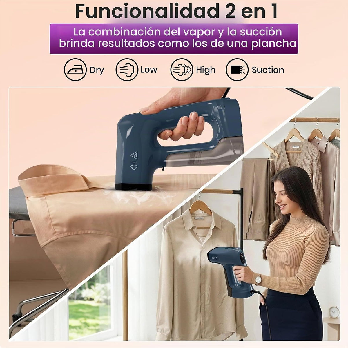 Vaporizador al vacío para ropa, vaporizador y plancha 2 en 1 de 120...