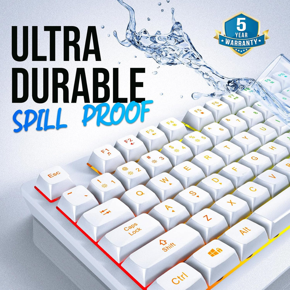 Teclado inalámbrico KLIM Chroma Blanco \u2013 Retroiluminación RGB,...