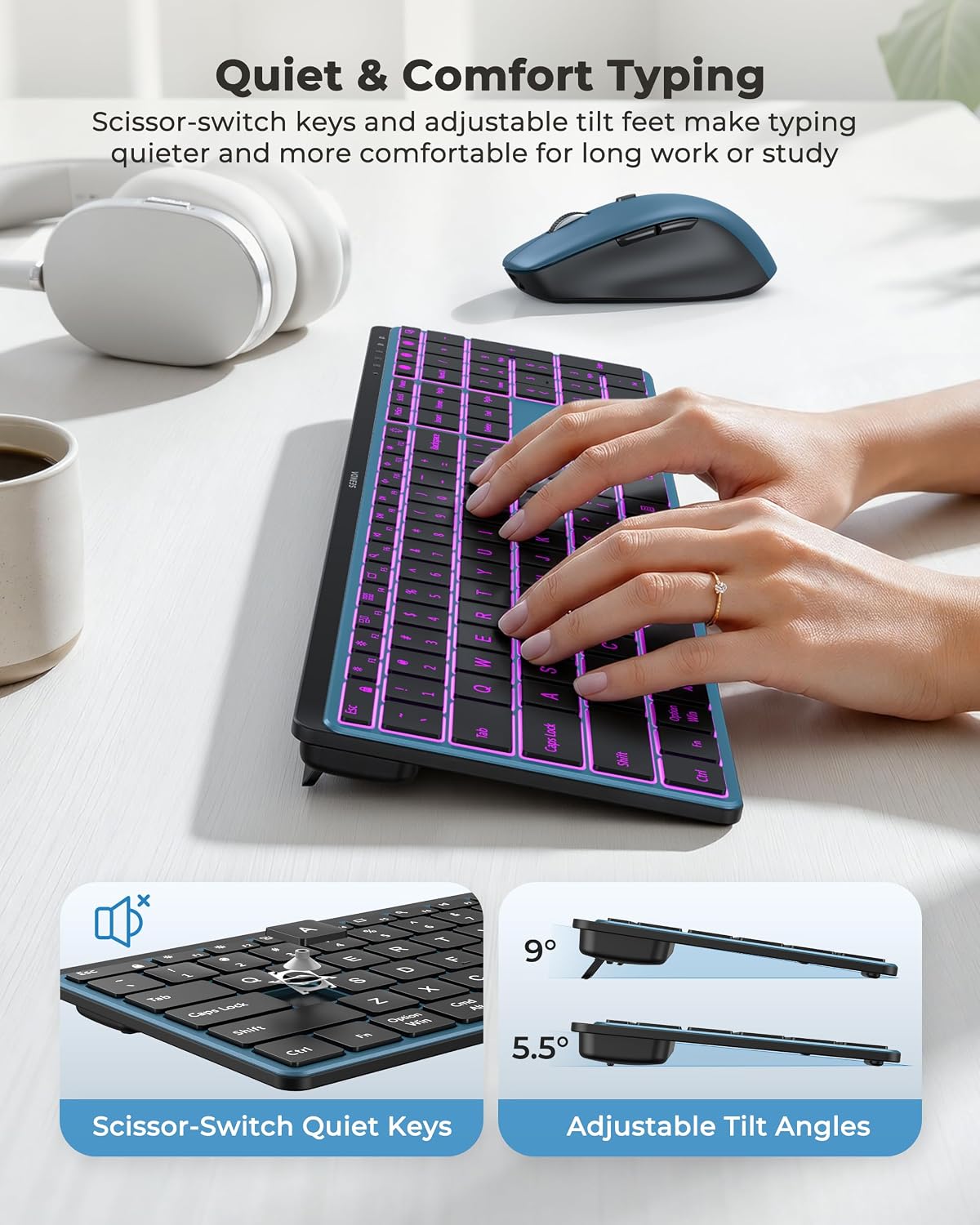 seenda COE64-3 Pro Combo de teclado inalámbrico Bluetooth y ratón |...