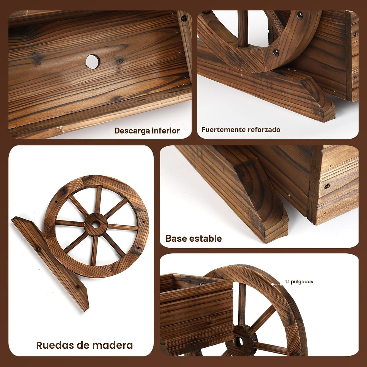 OIPRTGFJ Jardinera de madera con ruedas, maceta decorativa para flo...