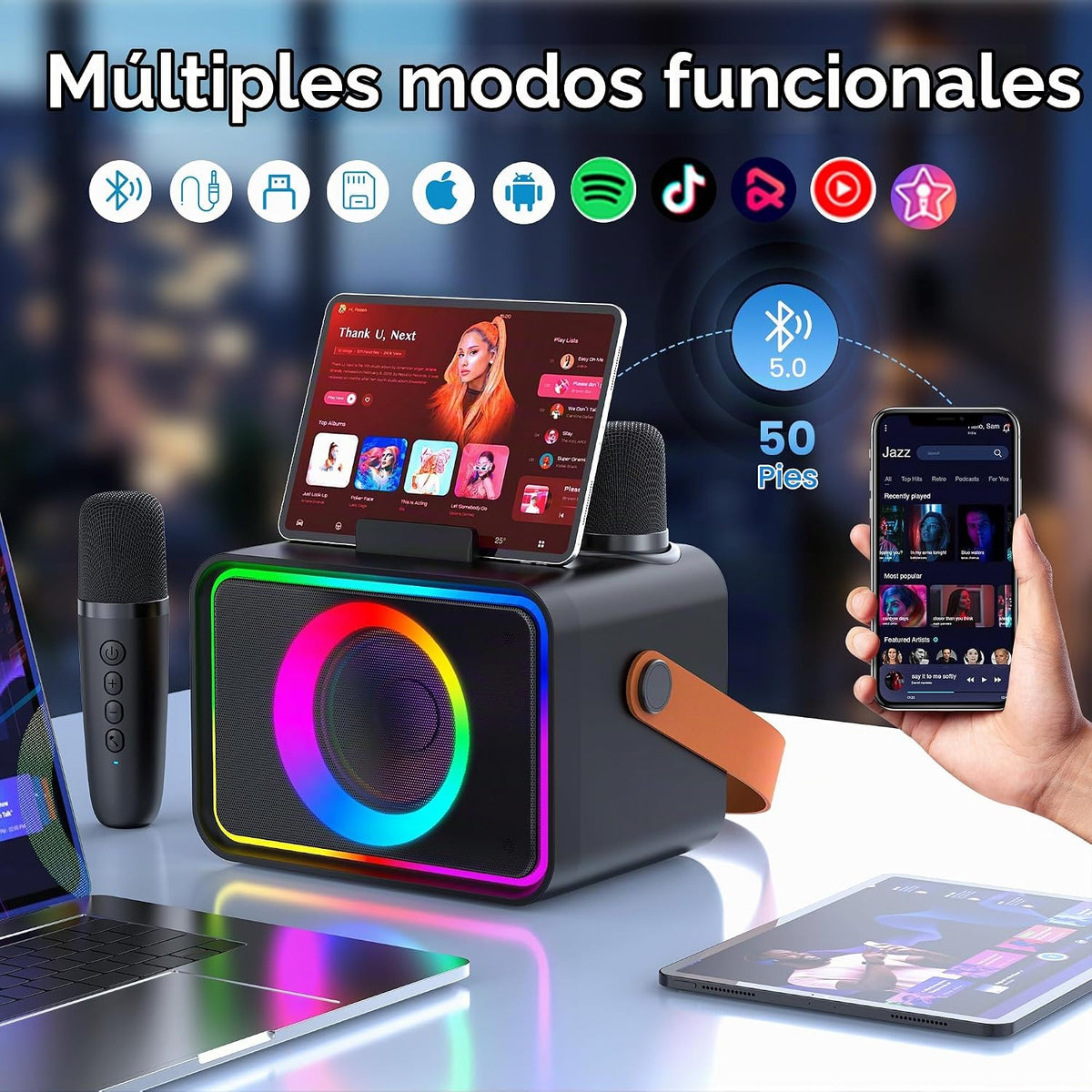 Máquina de karaoke para niños y adultos, altavoz Bluetooth, 2 micró...