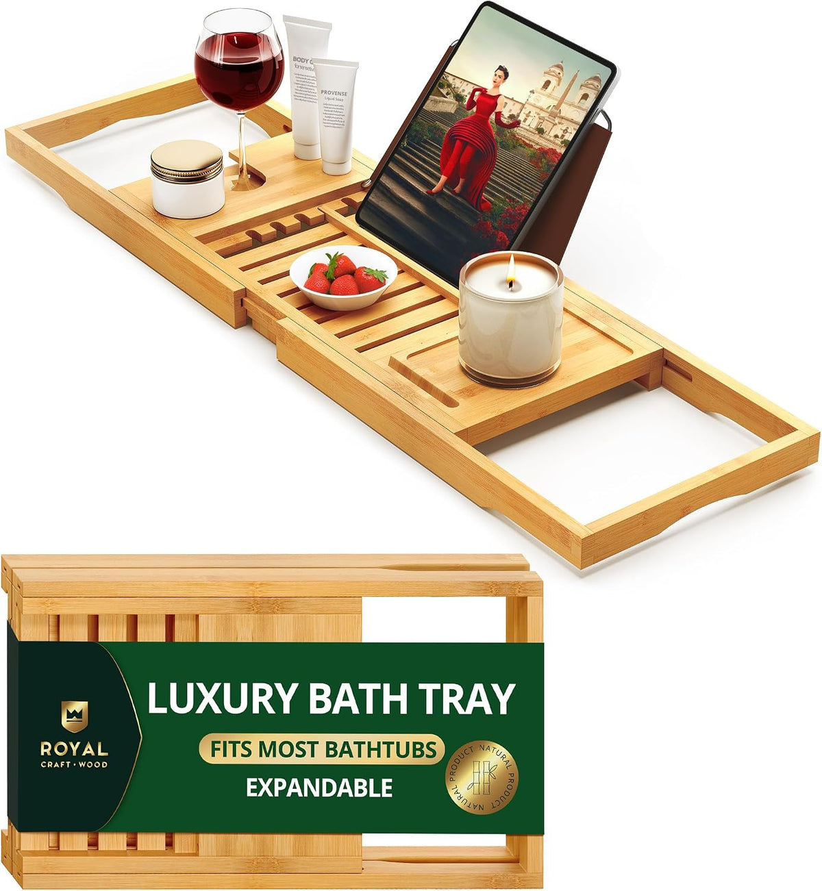 ROYAL CRAFT WOOD Bandeja Premium Plegable para Bañera Caddy - Bande...