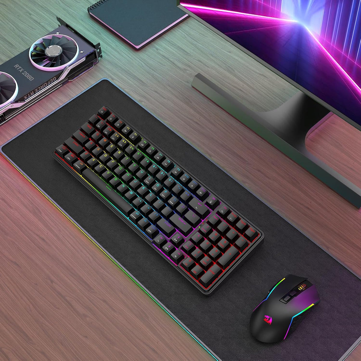 Redragon Combo de teclado y mouse para juegos S162 de 3 modos Wilre...