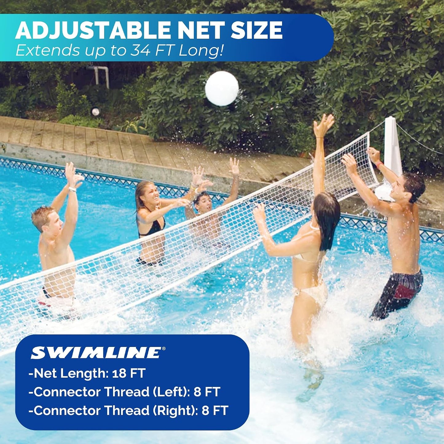 Swimline Juego original de red de voleibol de piscina con pelota aj...