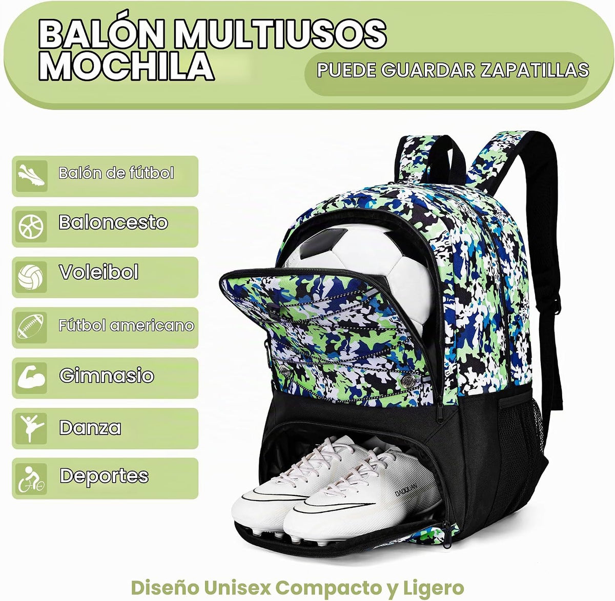 Hsmihair - Mochila de fútbol juvenil - Mochila para fútbol y balonc...