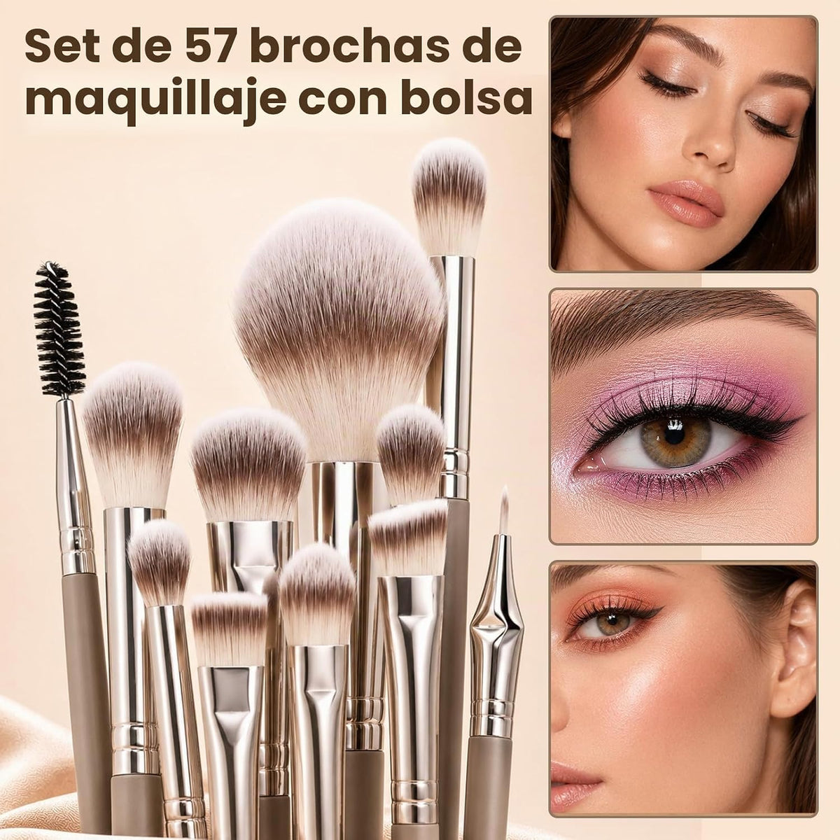 Juego de brochas de maquillaje, 57 brochas de maquillaje multifunci...