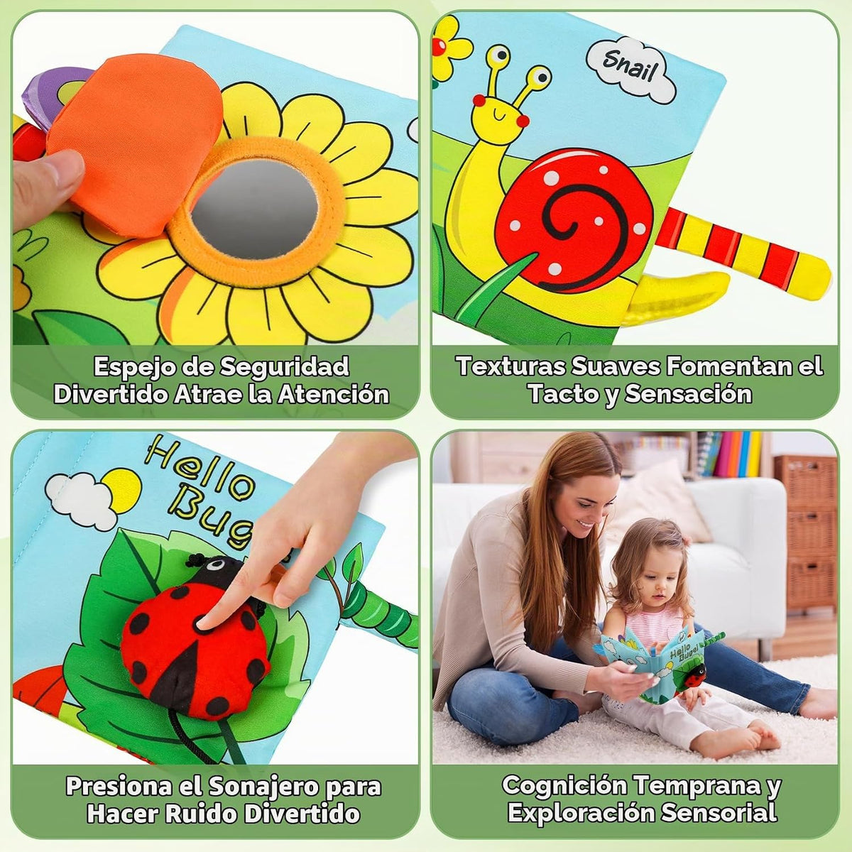 Libro de bebé suave arrugado, libro de tela sensorial para tacto y...