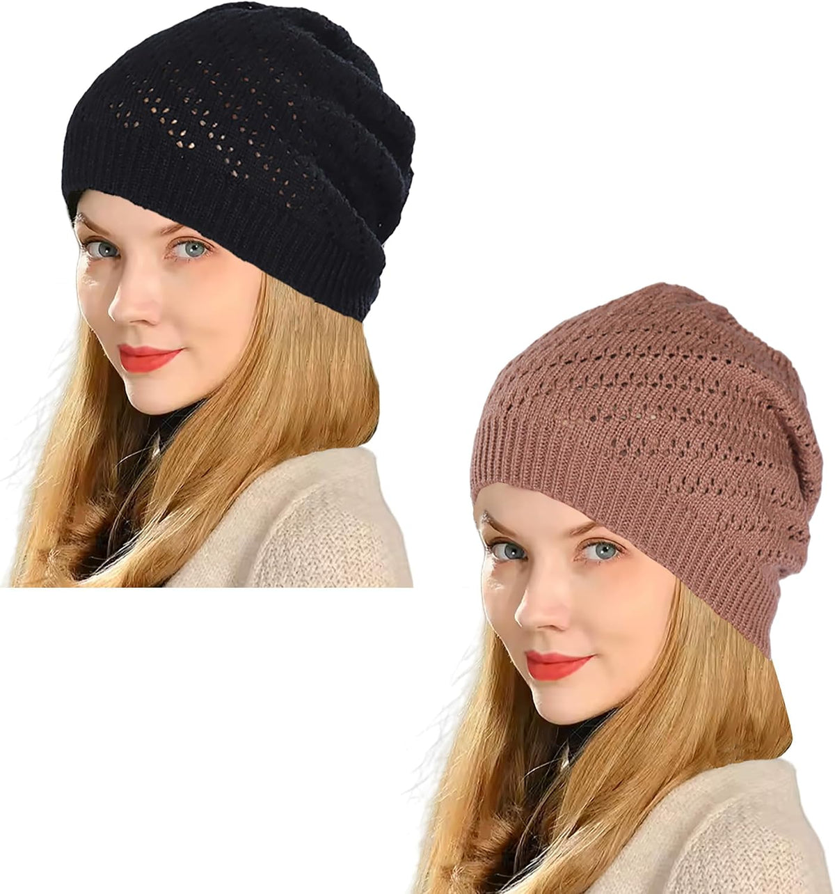 Gorro de Ganchillo Fino para Mujeres Verano Invierno Otoño Malla Ho...