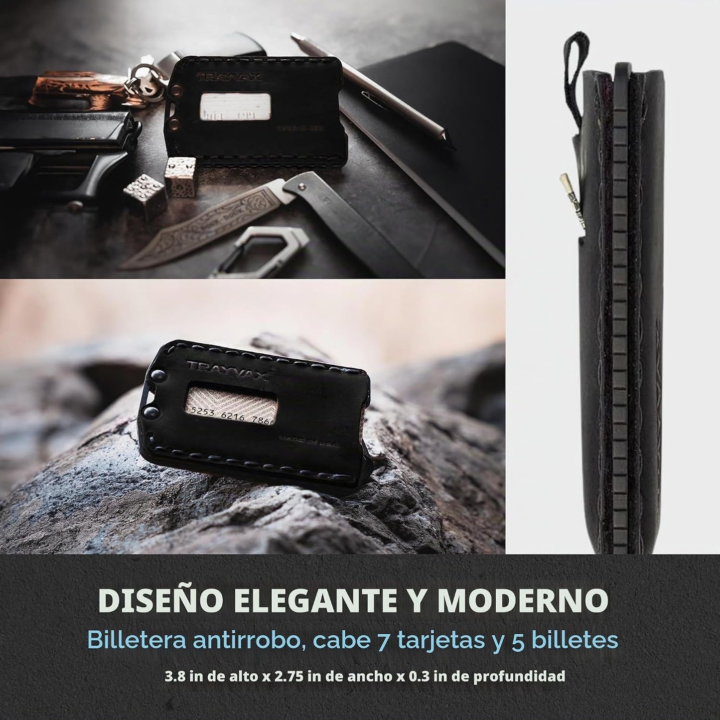Trayvax Ascent - Cartera con bolsillo frontal RFID para dinero y ta...
