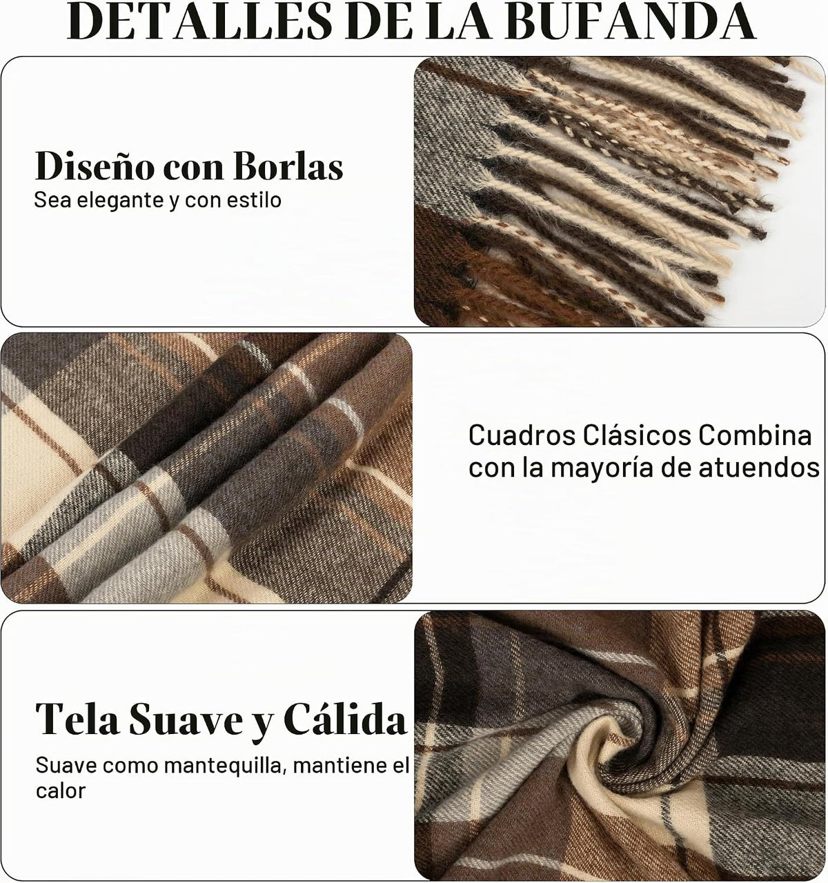 KorhLeoh Bufanda de invierno a cuadros para mujer, vintage, de gran...