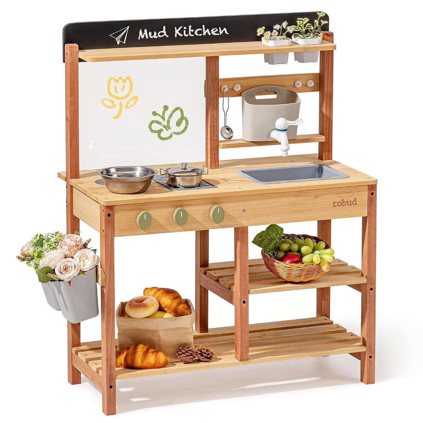 Robud Cocina de barro de madera para niños, juego de cocina al aire...