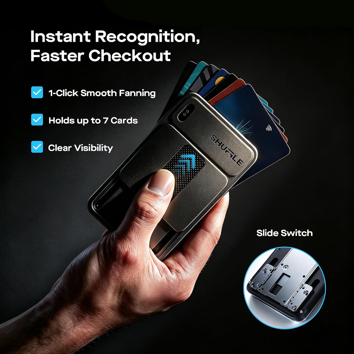 Shuffle Wallet 2.0, innovador mecanismo de abanico para hombre cart...