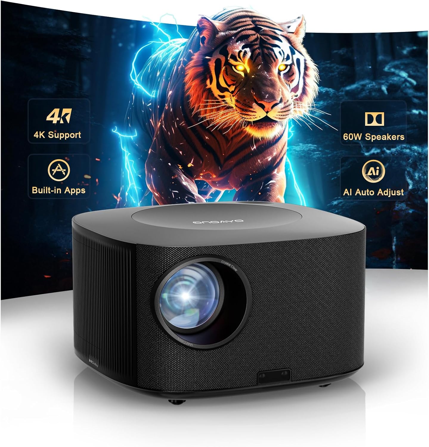 ONOAYO Proyector para exteriores 4K con audio Dolby de 60 W y aplic...