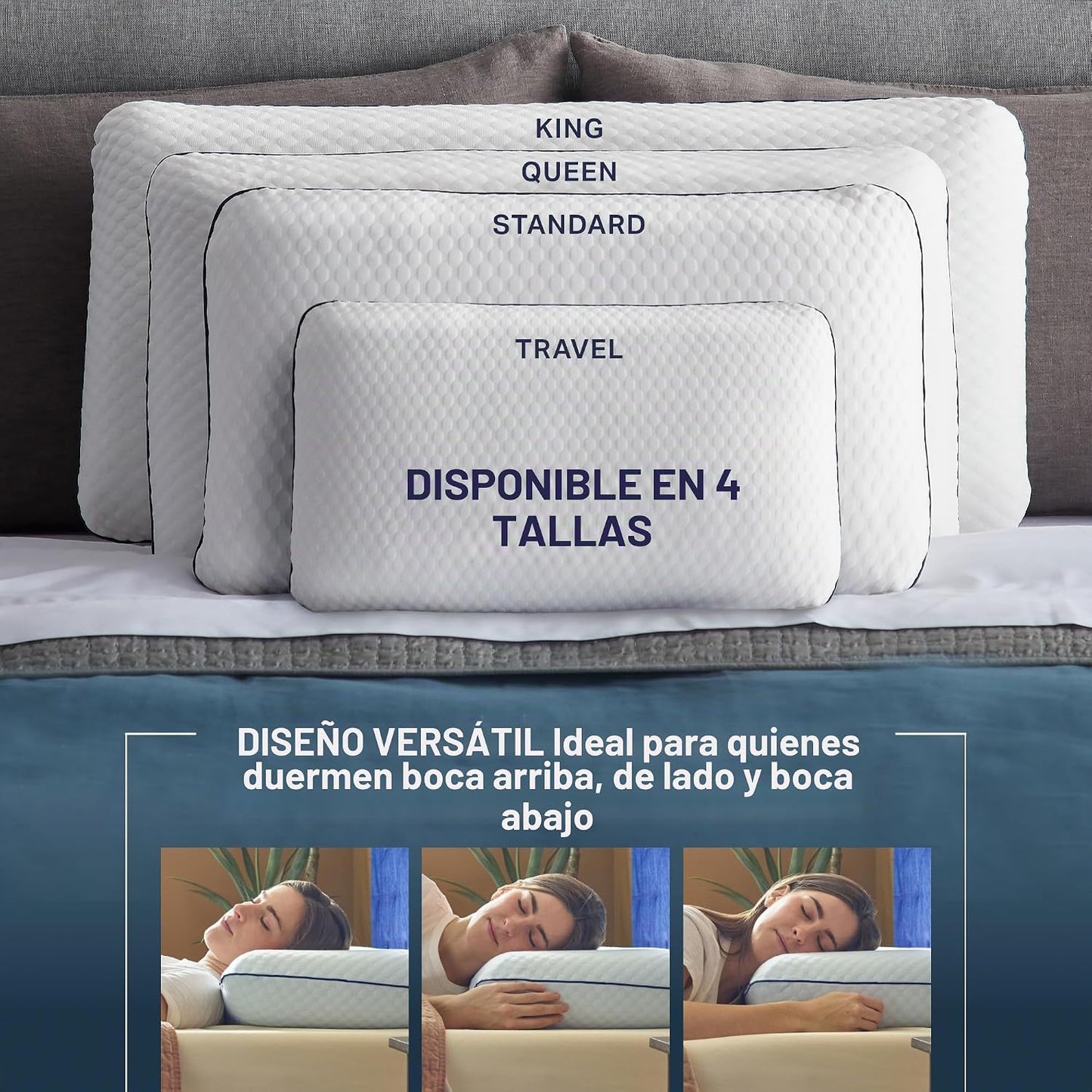Almohada de espuma viscoelástica de gel ventilada Weekender. Funda...