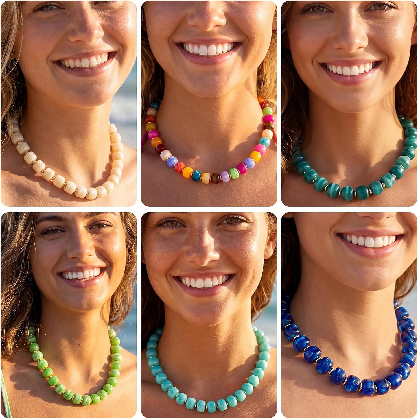 POPLOPP Collares de cuentas gruesas para mujer, gargantilla de cuen...