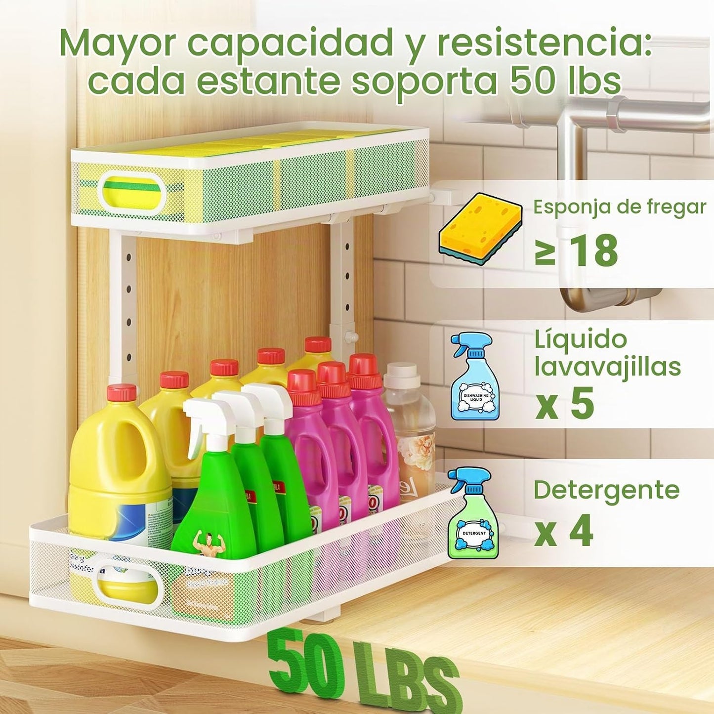 Organizador para debajo del fregadero, 2 unidades, estante de metal...