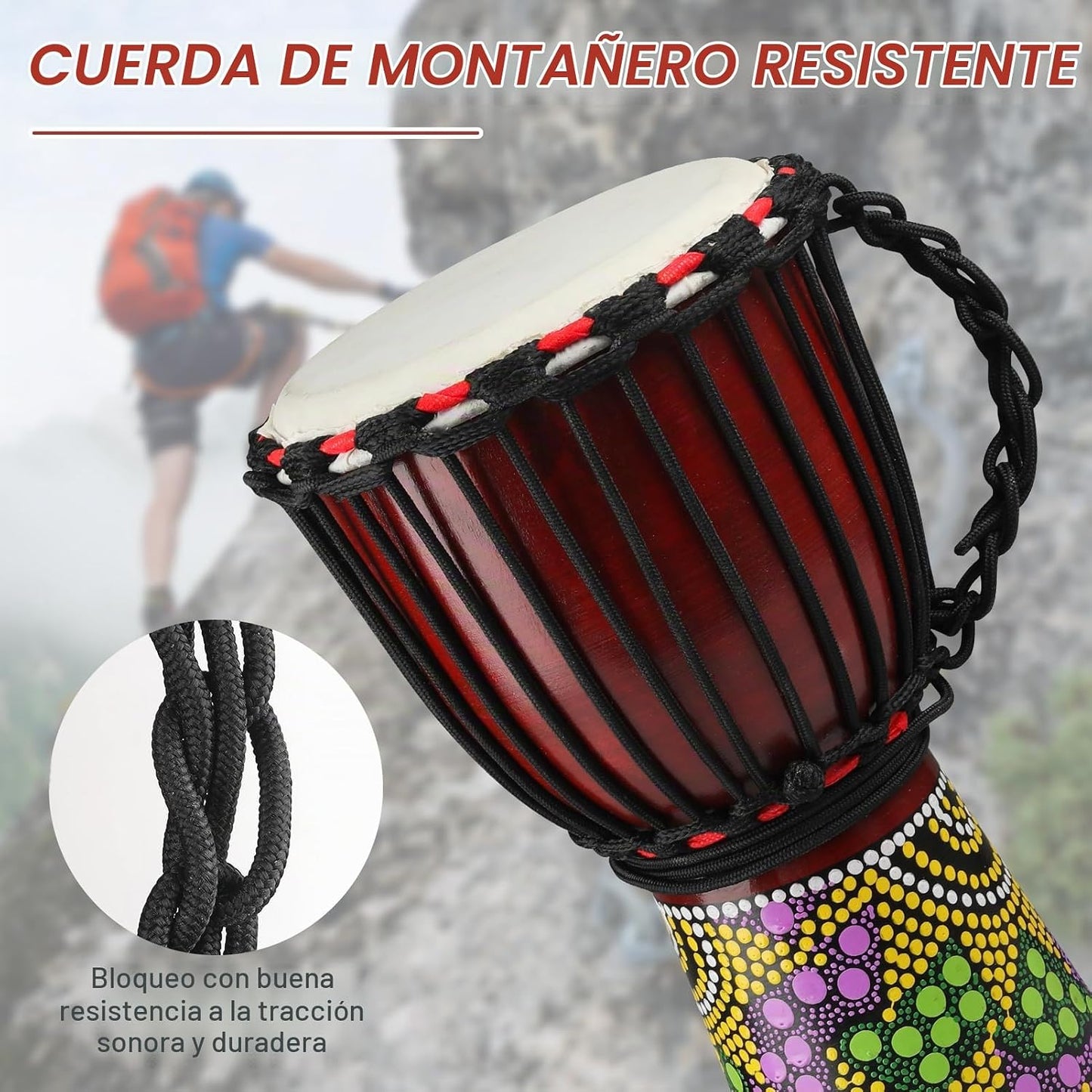 GOGHOST Tambor Djembe de madera africano para adultos 8.5 x 16 pulg...