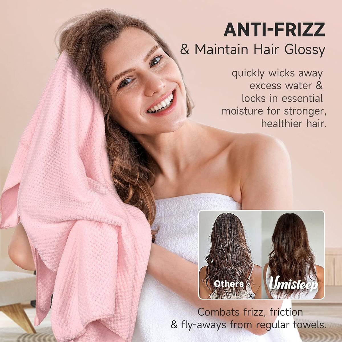 Umisleep Toalla de pelo extra grande de microfibra para mujer, pelo...