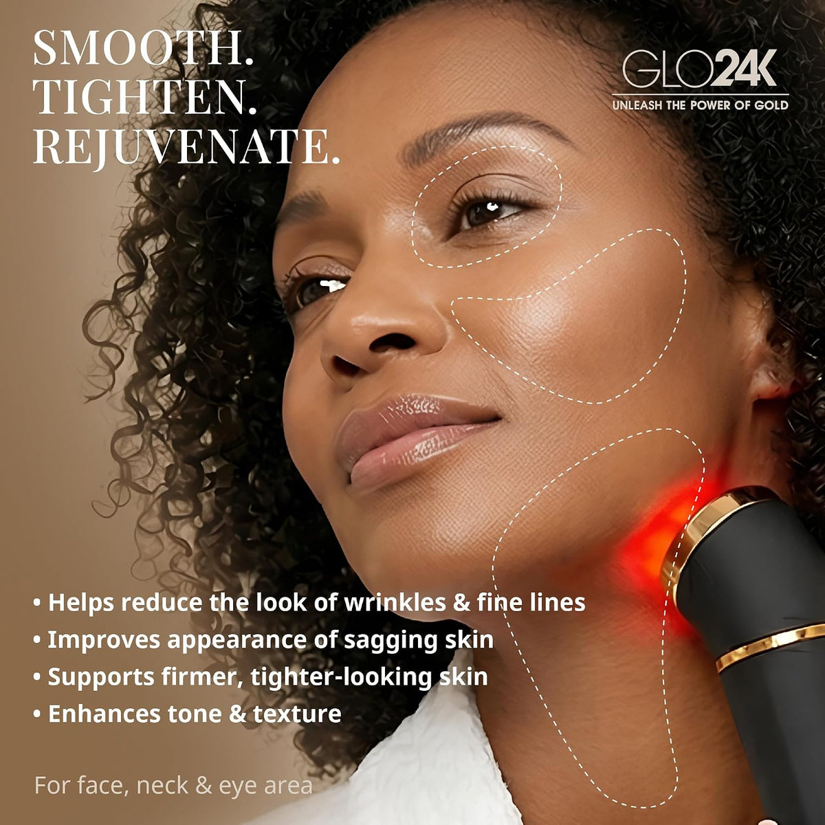 Masajeador de luz roja 3 en 1 GLO24K para cara y cuello | Dispositi...
