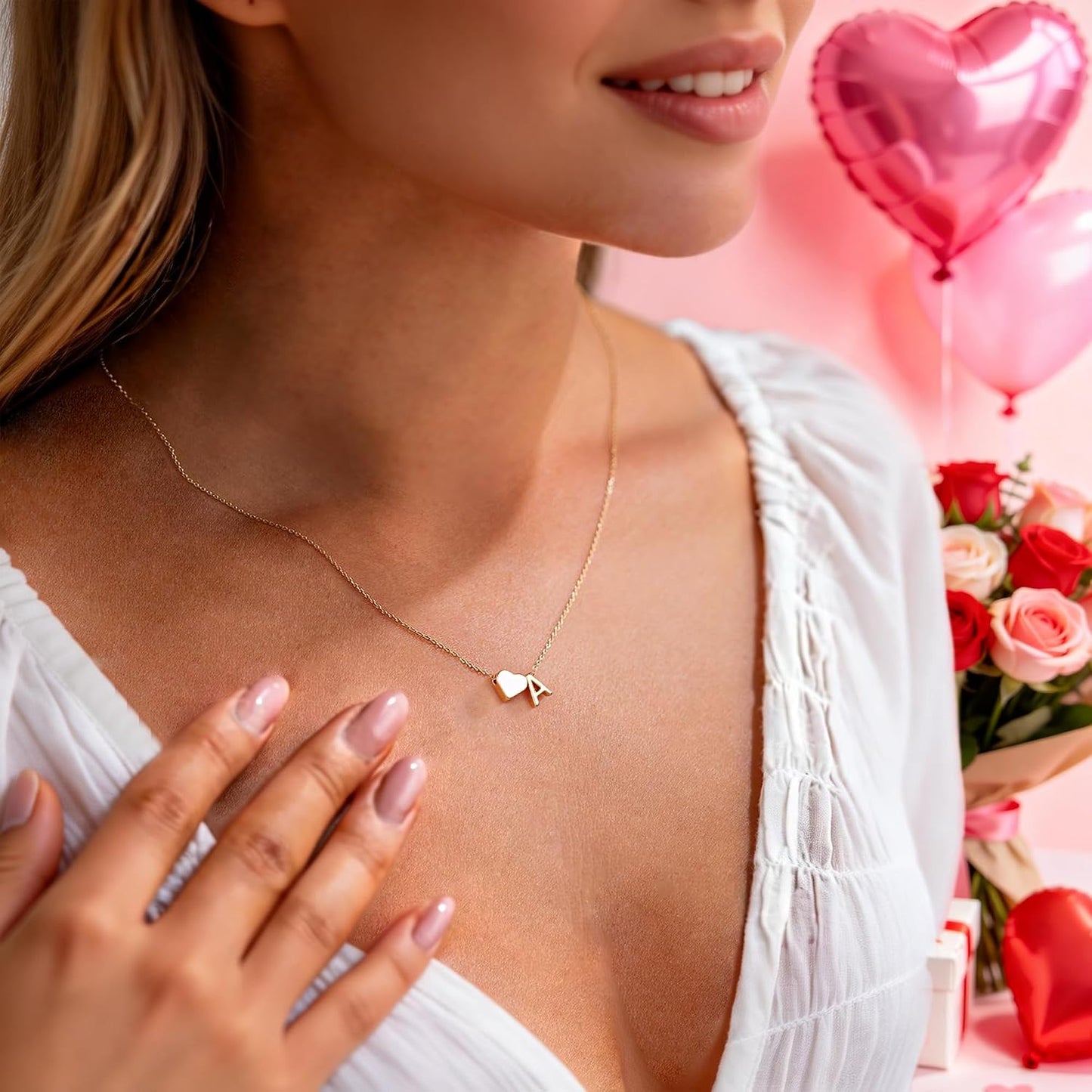 Turandoss Collar con inicial de corazón para mujeres, adolescentes...