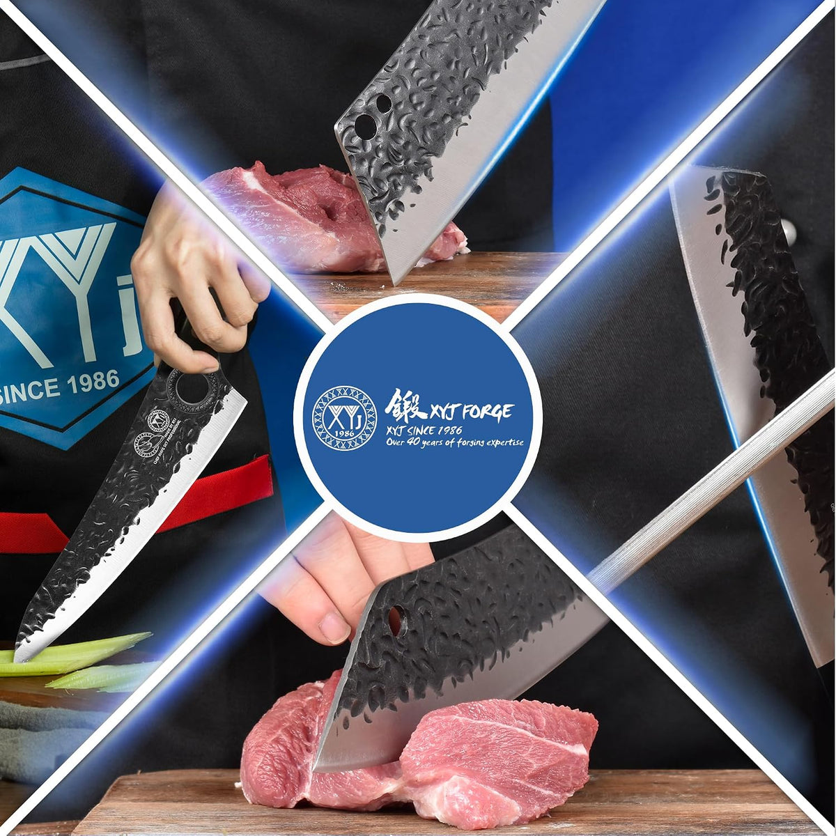 XYJ Juego de cuchillos de cocina profesionales con cuchillas forjad...