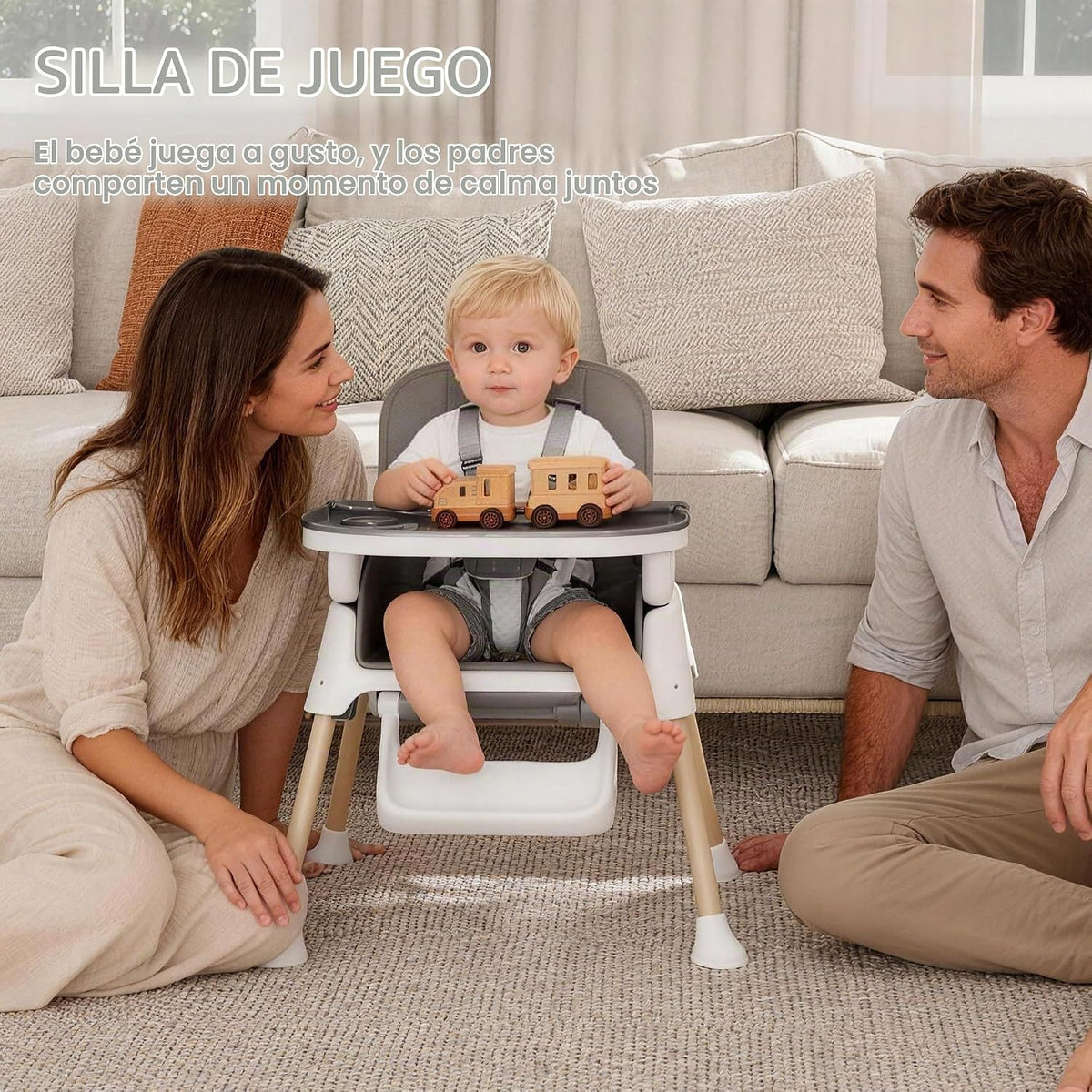 Silla alta 4 en 1 para bebés y niños pequeños, asiento elevador con...