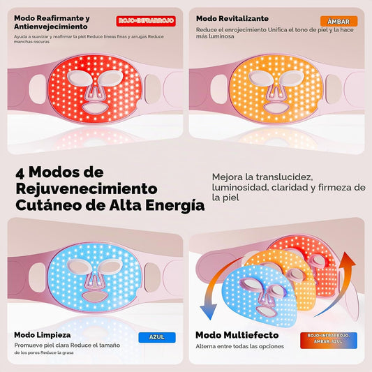 NVBOTY Terapia de luz con máscara facial LED, terapia de luz roja p...