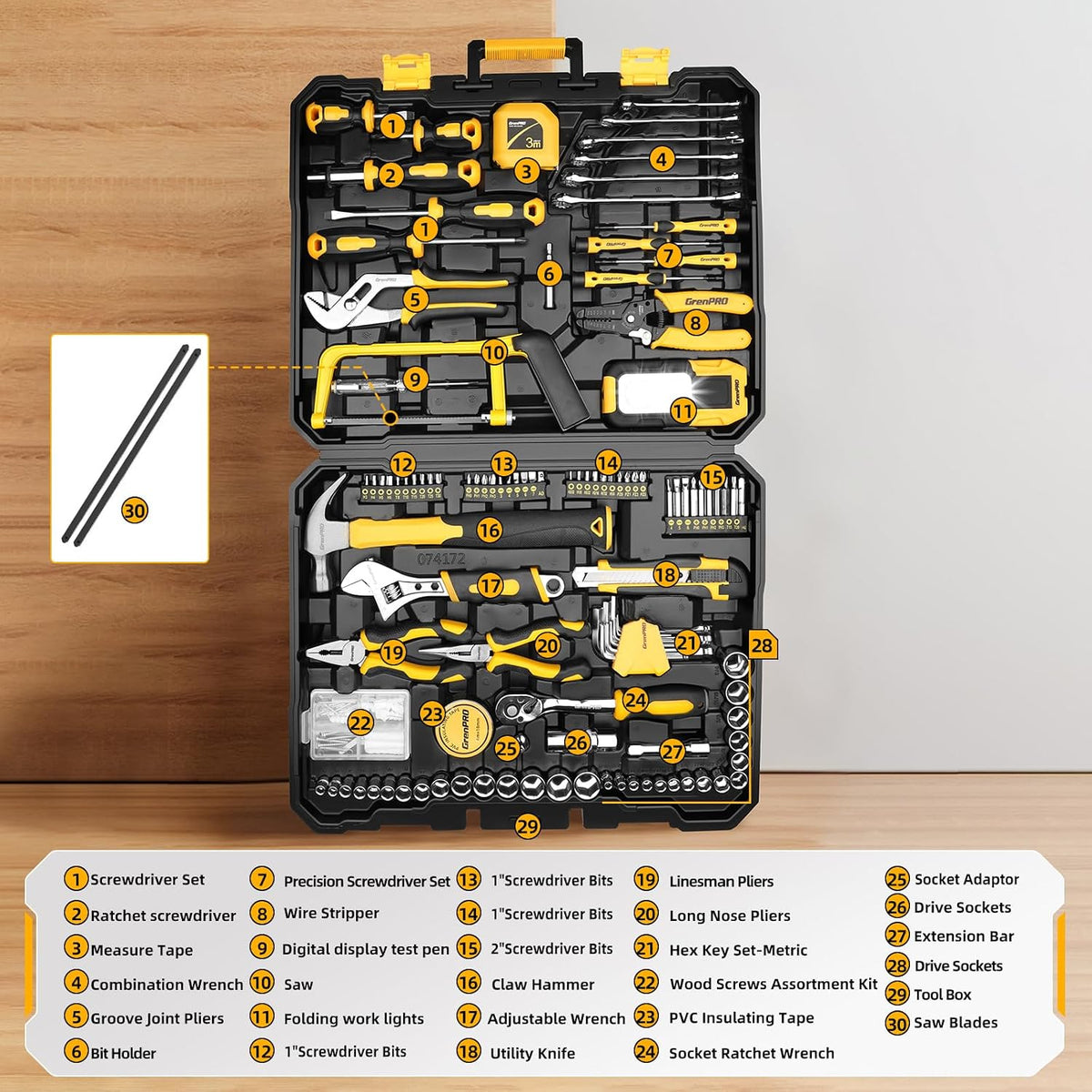GRENPRO - Kit de herramientas de 218 piezas para el hogar, caja de...