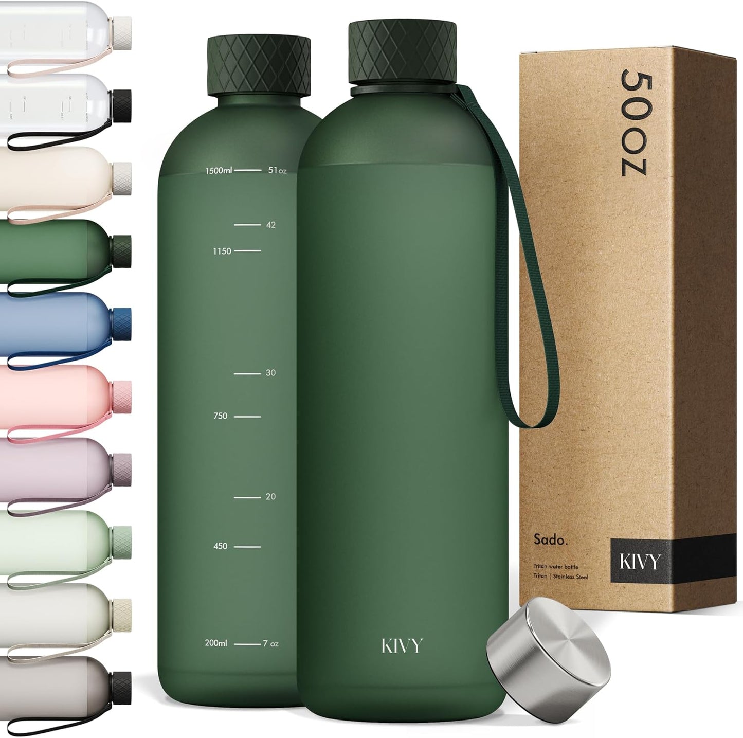 KIVY Botella de Agua Grande de 50oz [Ligera e Irrompible] Se Adapta...