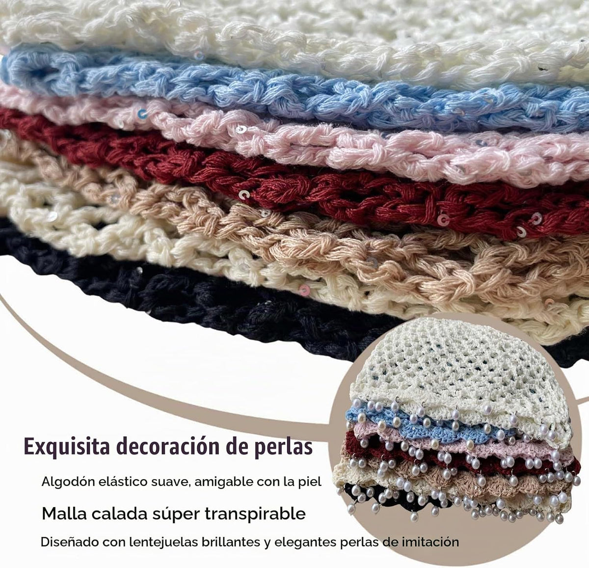 Qkxbxk Gorro de punto hueco con lentejuelas y perlas para mujer, es...