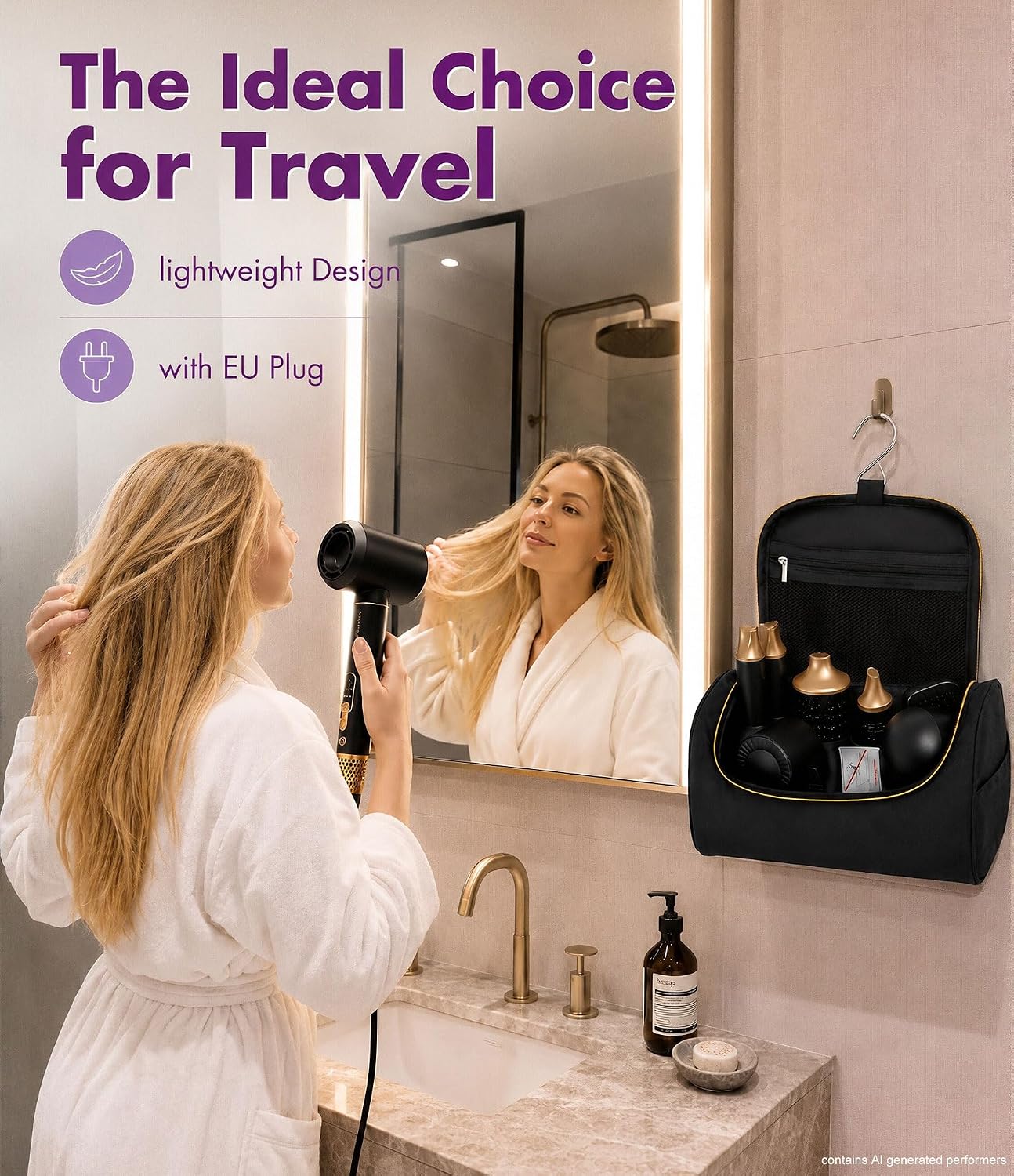 Purtitwe Cepillo secador de pelo de doble voltaje para viajes, herr...