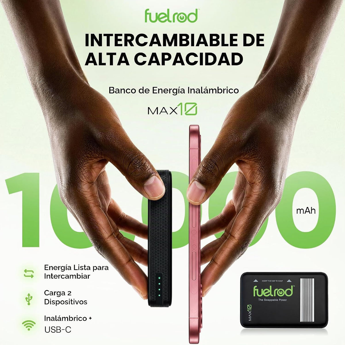 FuelRod Cargador de energía intercambiable MAX10 | Batería USB-C de...