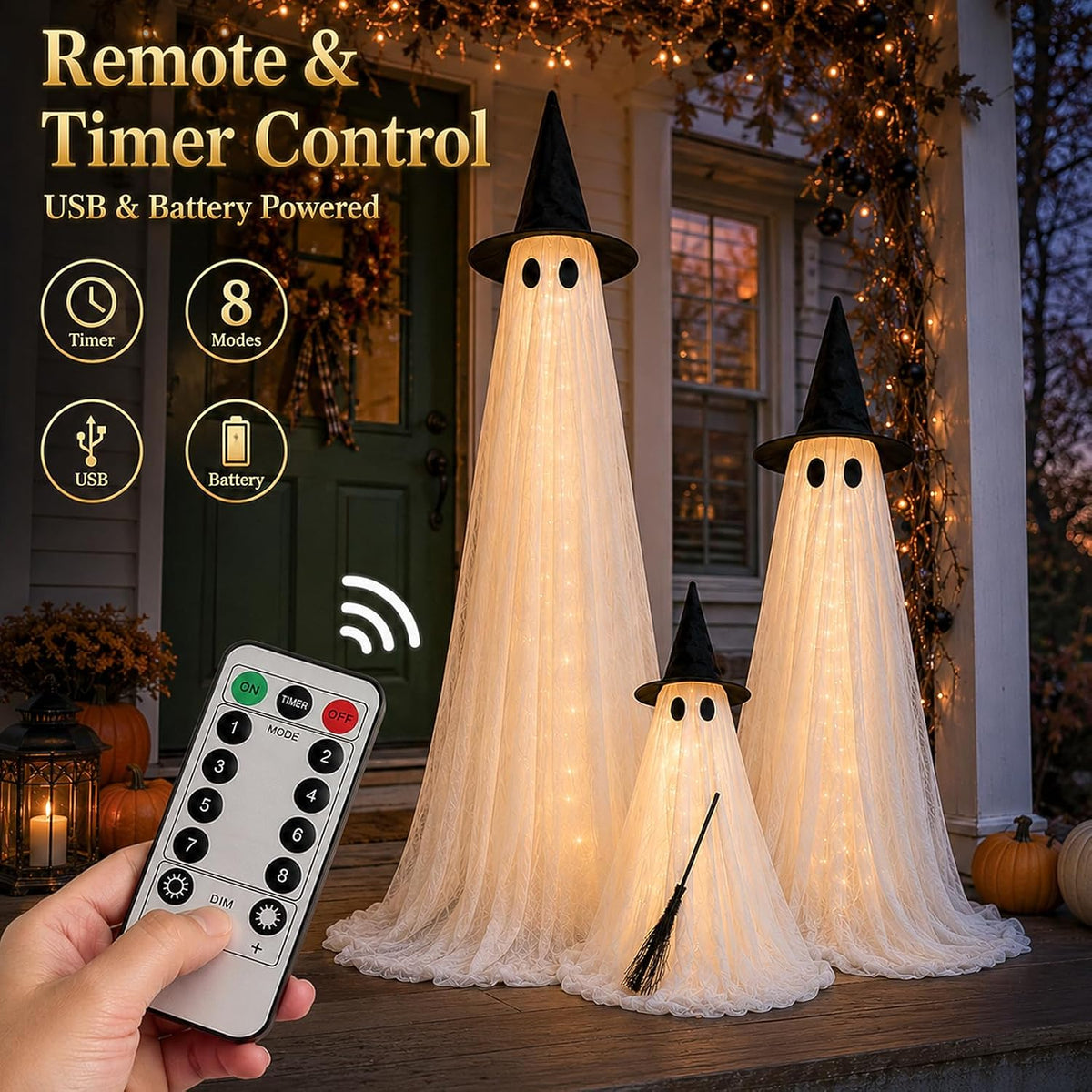 Decoraciones de Halloween para exteriores, paquete de 3 fantasmas |...