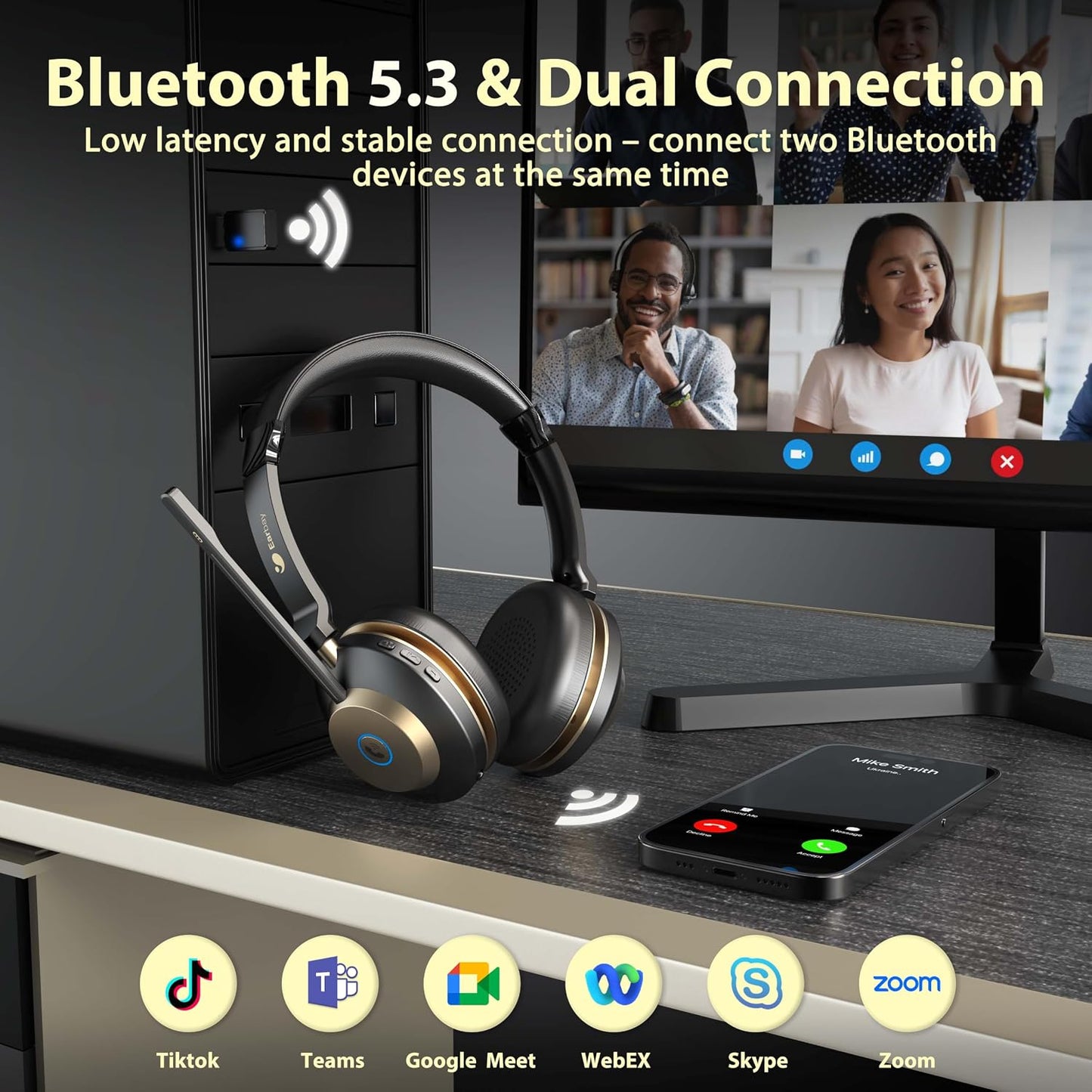Earbay Auriculares Bluetooth 5.3 con dongle USB y micrófono con can...