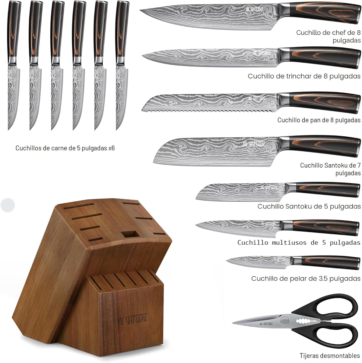 Juego de cuchillos Yatoshi para cocina profesional, 15 piezas, acer...