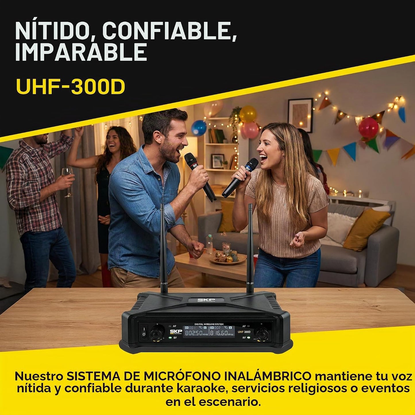 SKP Pro Audio Sistema de micrófono inalámbrico UHF-300D - Micrófono...