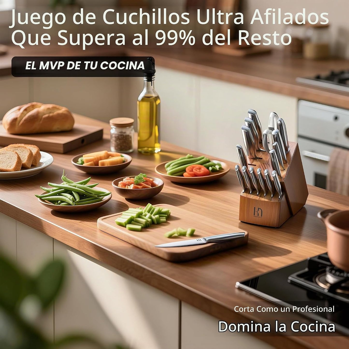 KnifeSaga - Juego de cuchillos de cocina de 17 piezas, premium, afi...