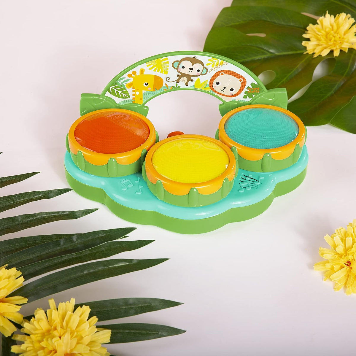 Bright Starts Safari Beats - Tambor musical de juguete con luces, a...