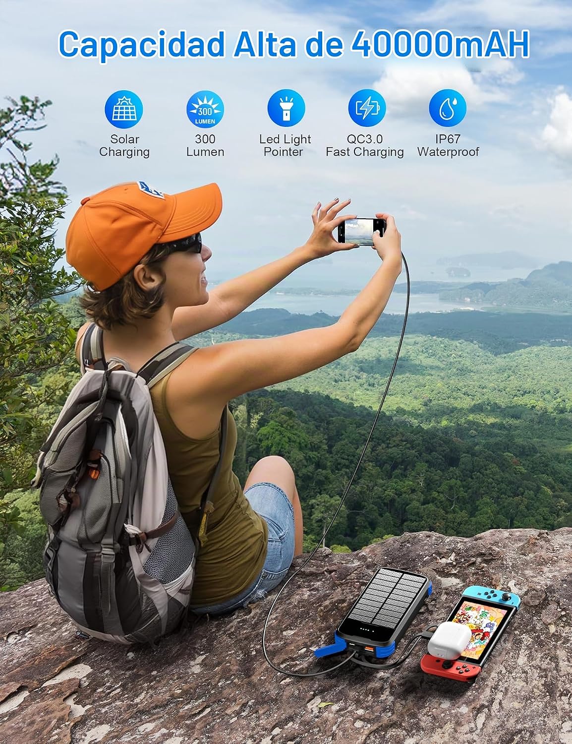 MINRISE Banco de energía solar 40000mAh, cargador portátil PD 20W c...