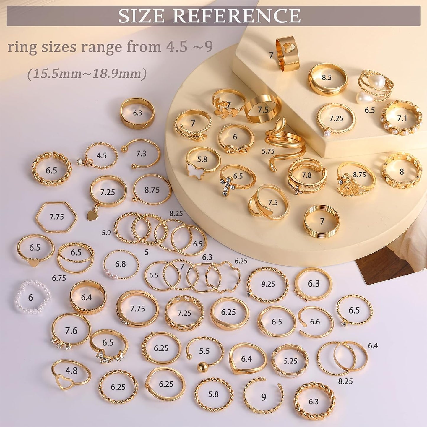 YEEZII Juego de 68 anillos para nudillos, dorados, para mujeres, ap...