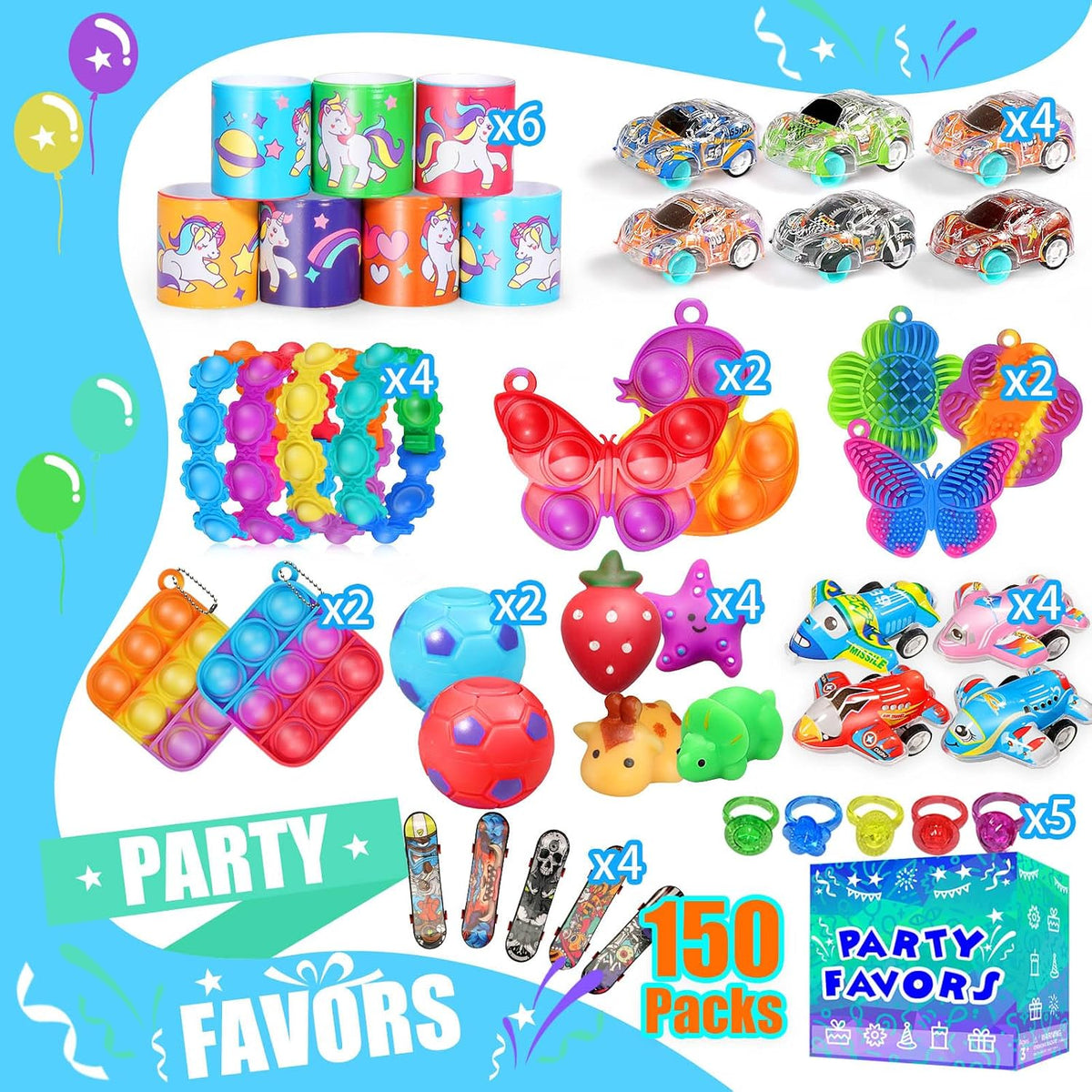 Recuerdos de fiesta para niños de 8-12 y 4-8 años, paquete de 150 j...