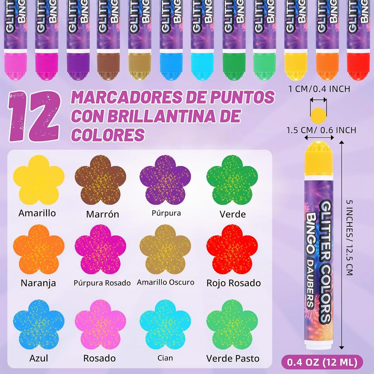 Crtiin Paquete de 24 Marcadores de Bingo con Purpurina, Marcadores...
