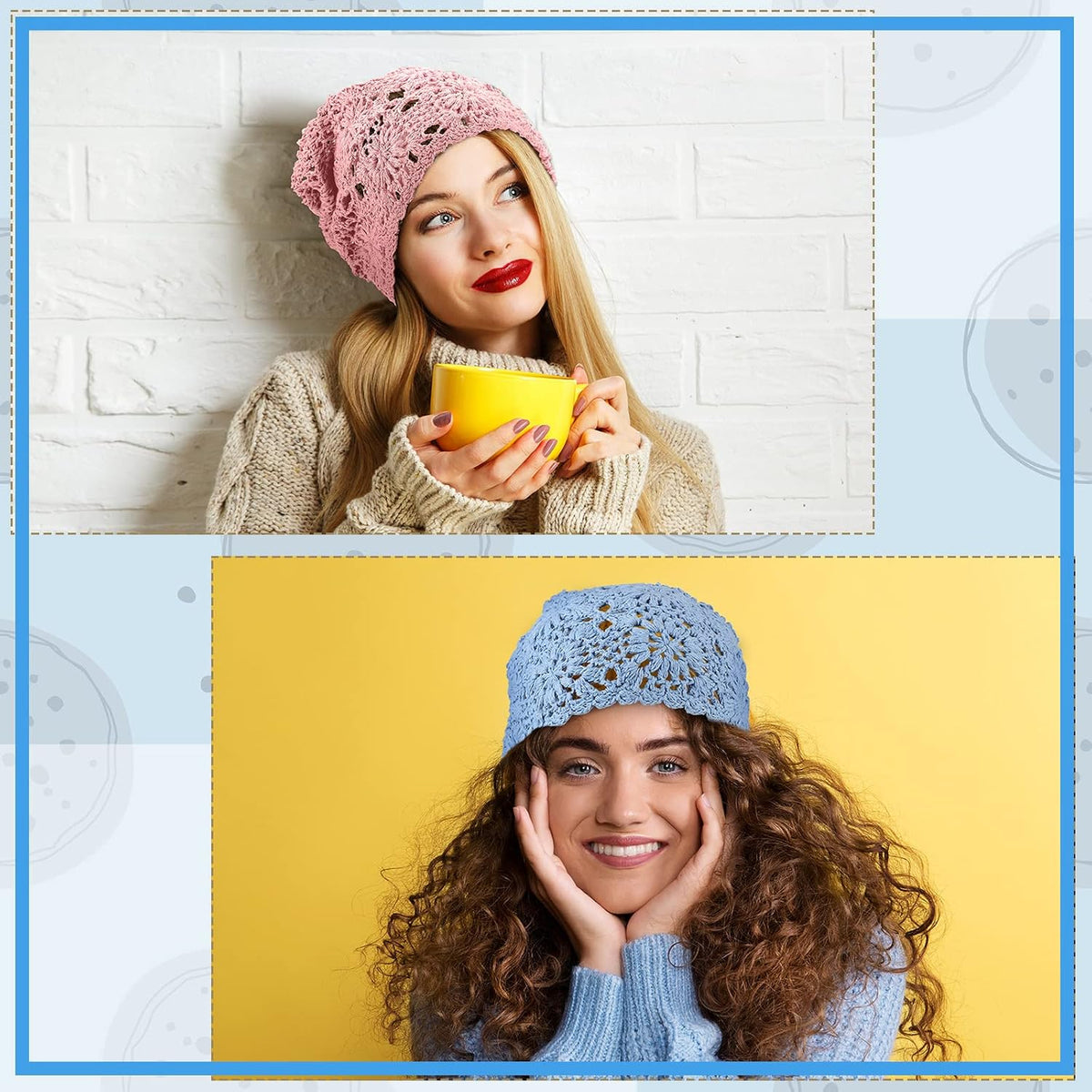 4 Piezas Gorros de Ganchillo Holgados 2025 Otoño Hechos a Mano Teji...