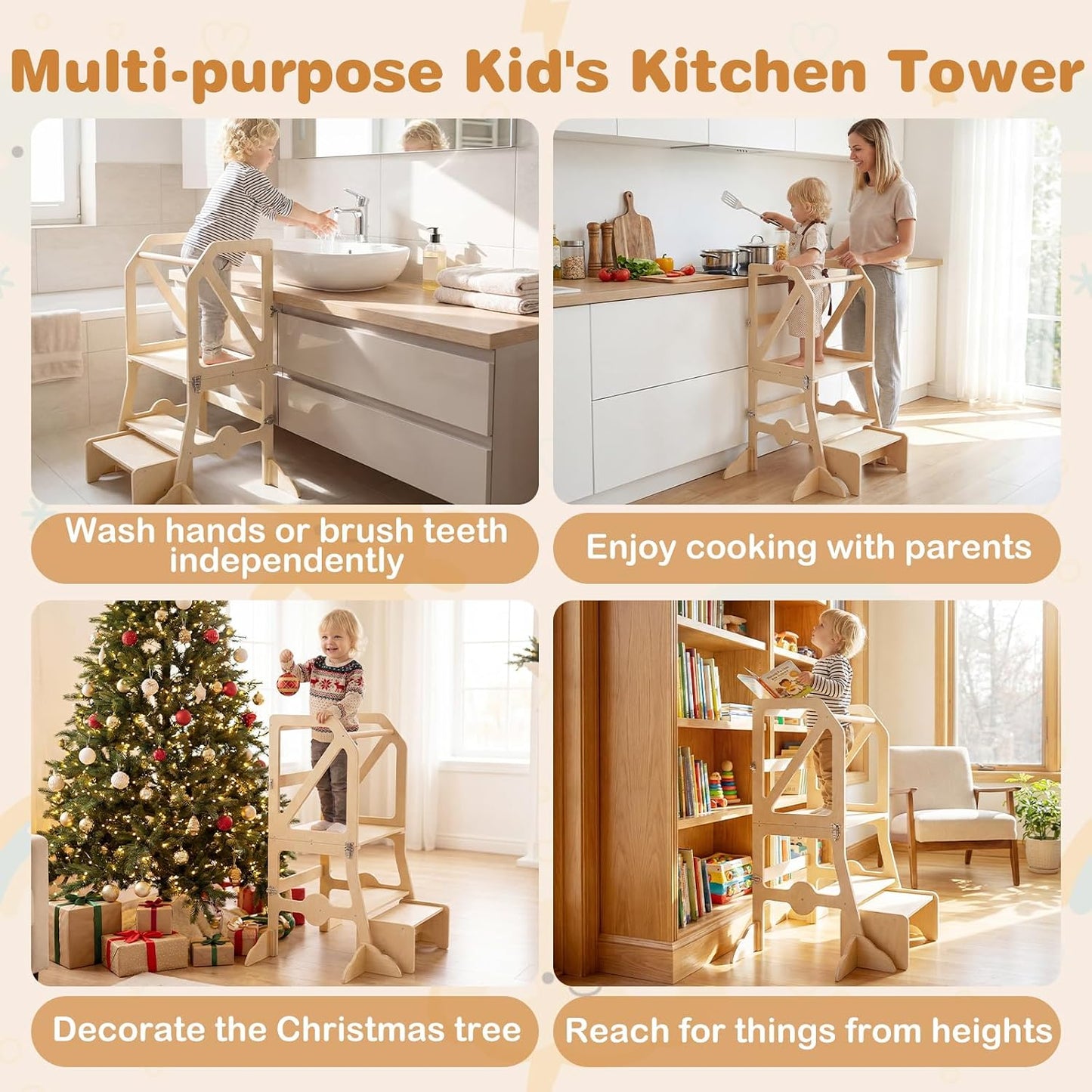 Costzon Torre convertible para niños, mesa y silla de madera para n...