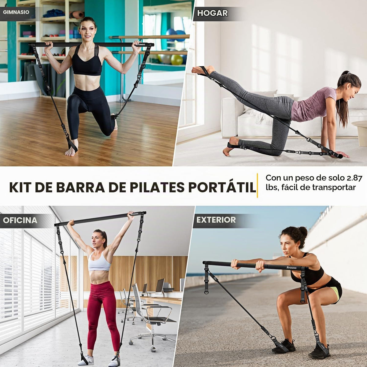 Kit de barra de pilates Ayombo con bandas de resistencia, equipo de...