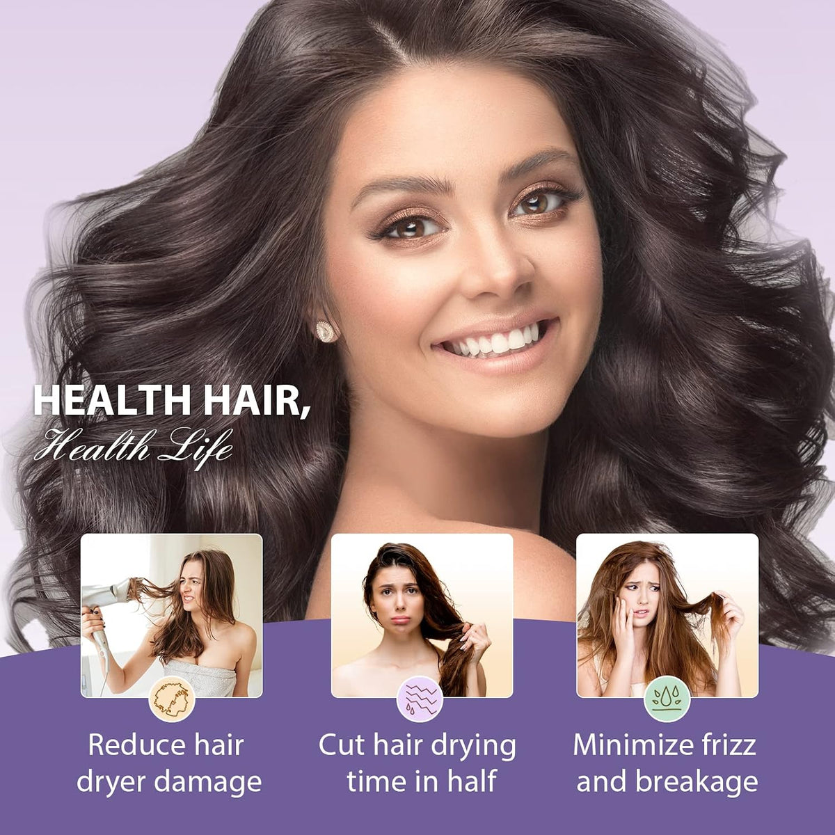 YFONG Toalla de pelo de microfibra más grande para mujer, morada, 3...