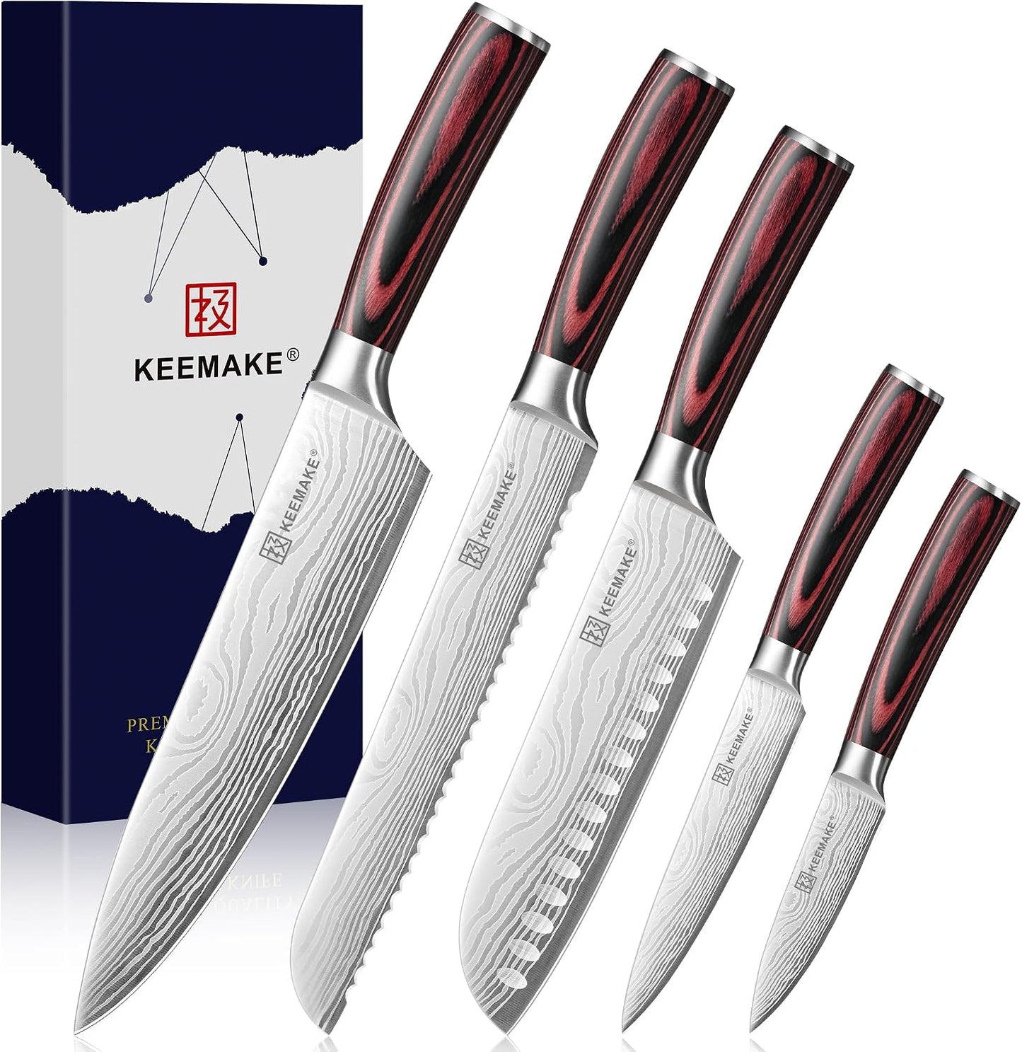 KEEMAKE - Juego de cuchillos de cocina de 5 piezas, juego de cuchil...