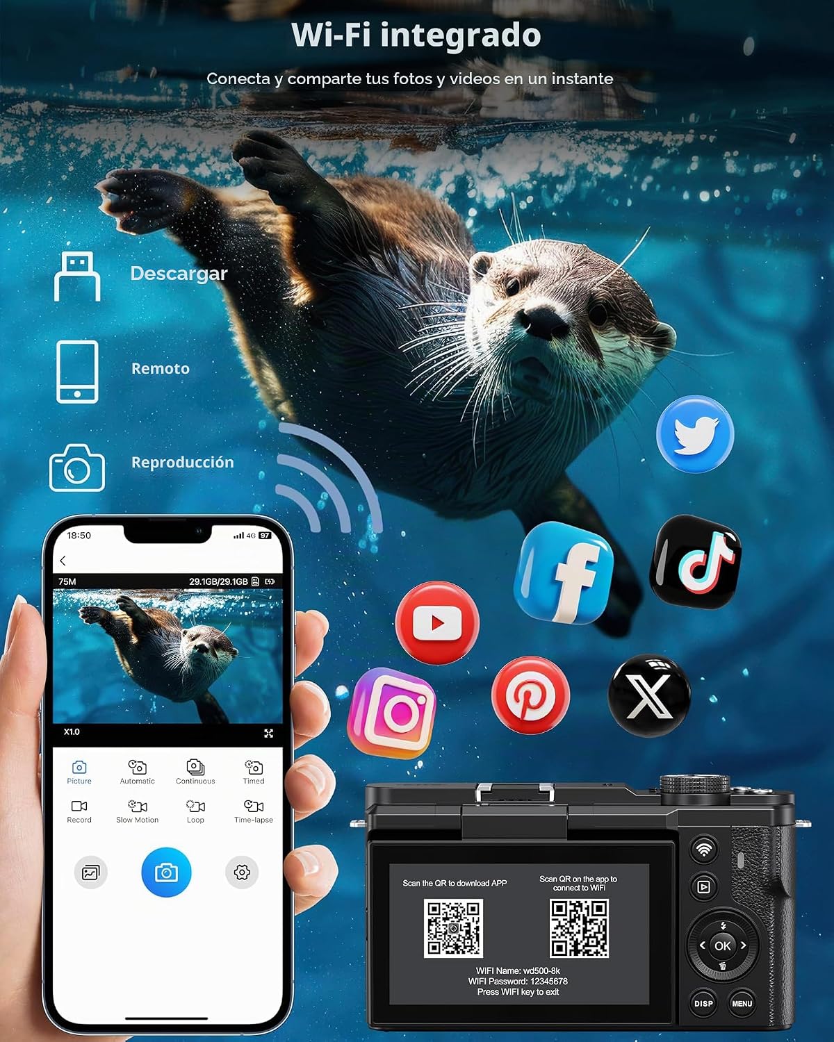 Cámara digital 8K, cámaras de 88 MP para fotografía, cámara WiFi pa...